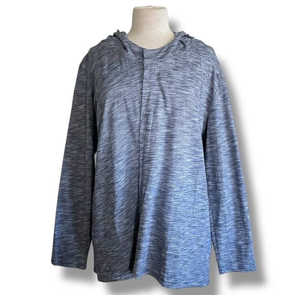 J Jill Womens Hoodie Cardigan Sz Large Petite LP Heather Blue Open Front Beach - Picture 2 of 8